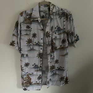 Batik Bay Tropical Palm Tree Casual Beach Button Down in White Mens Small S SS